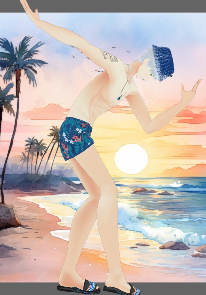 Blue PalmTree Swim Set