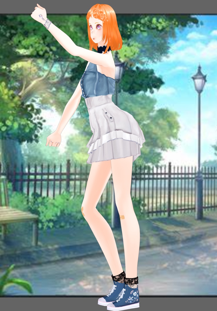 Cream Denim Bubble Tea Kawaii Set