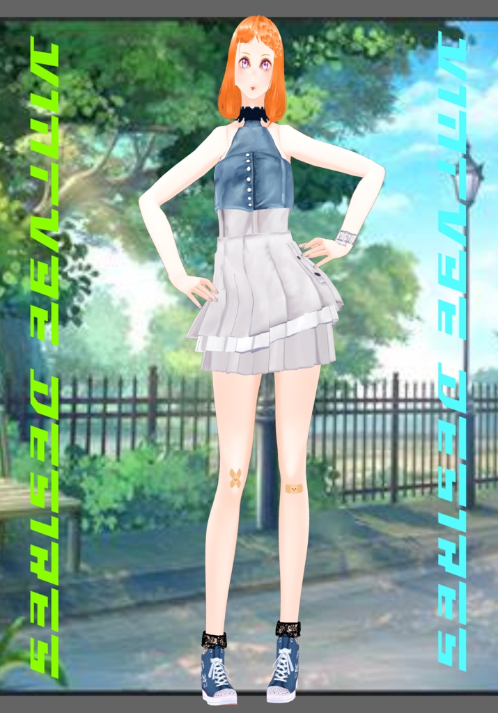 Cream Denim Bubble Tea Kawaii Set