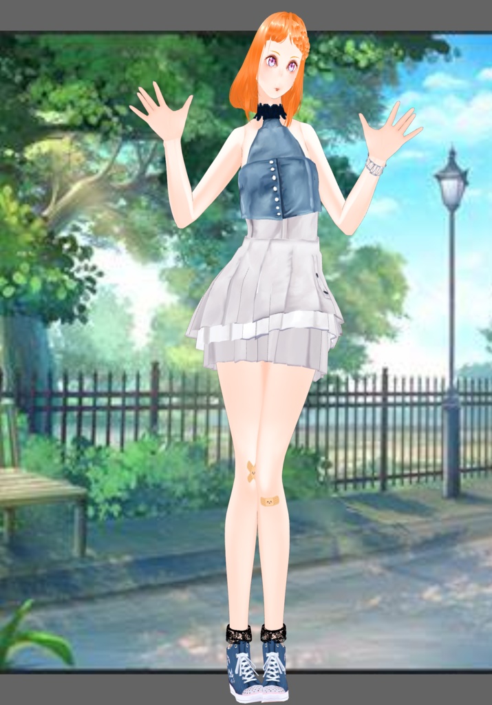 Cream Denim Bubble Tea Kawaii Set