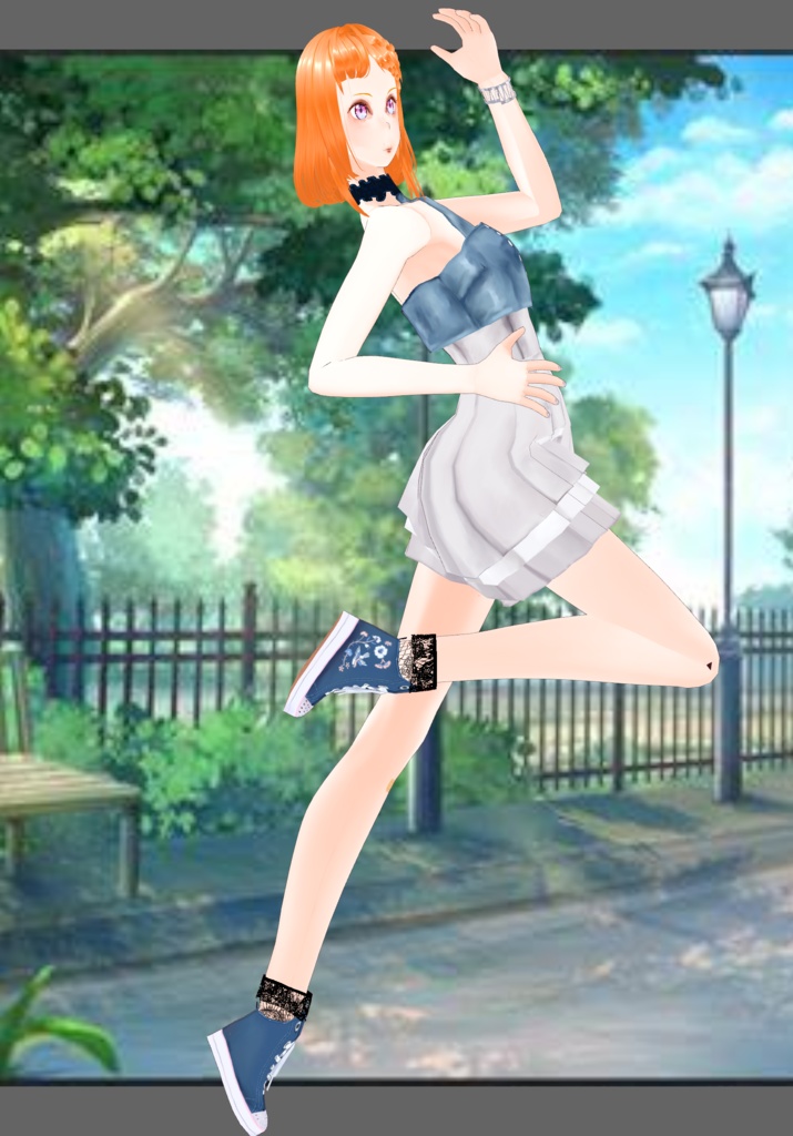 Cream Denim Bubble Tea Kawaii Set