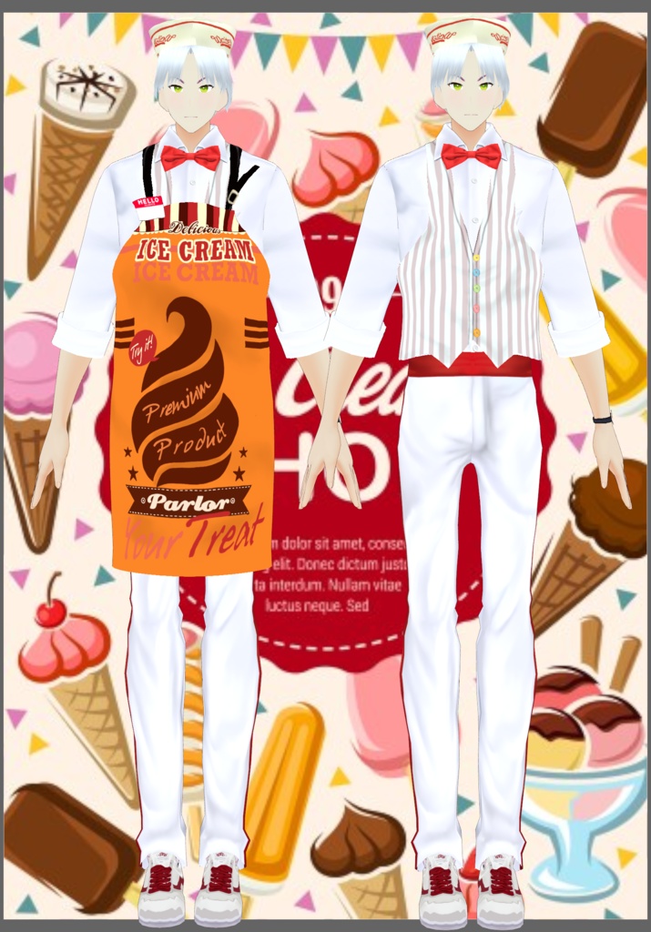 IceCream Parlor Work Uniform with 3Aprons