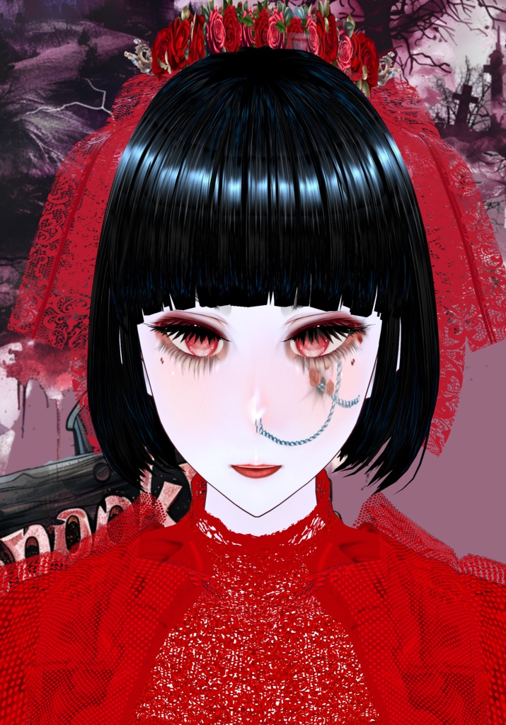 Red Bride Goth/Lolita BeetleJuice. 80s Vintage Horror