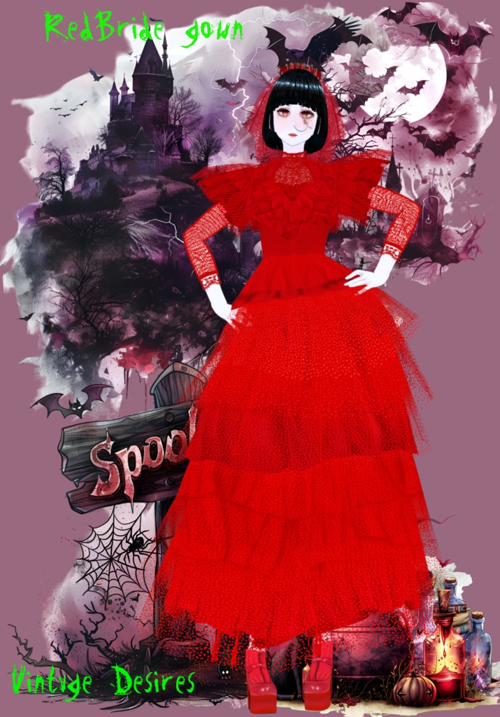 Red Bride Goth/Lolita BeetleJuice. 80s Vintage Horror