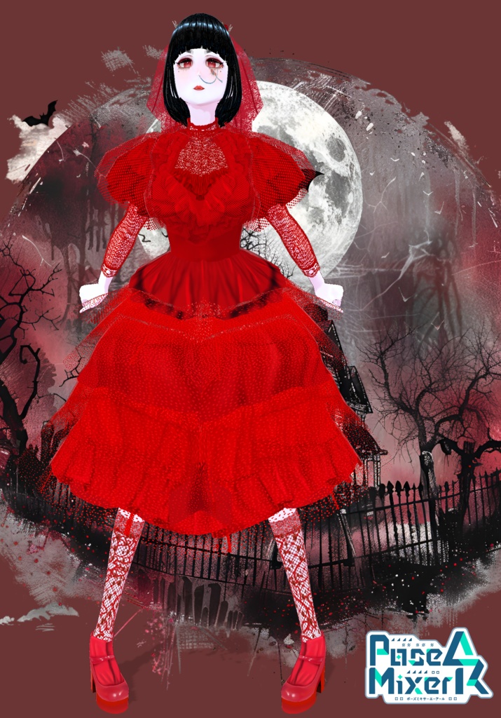 Red Bride Goth/Lolita BeetleJuice. 80s Vintage Horror