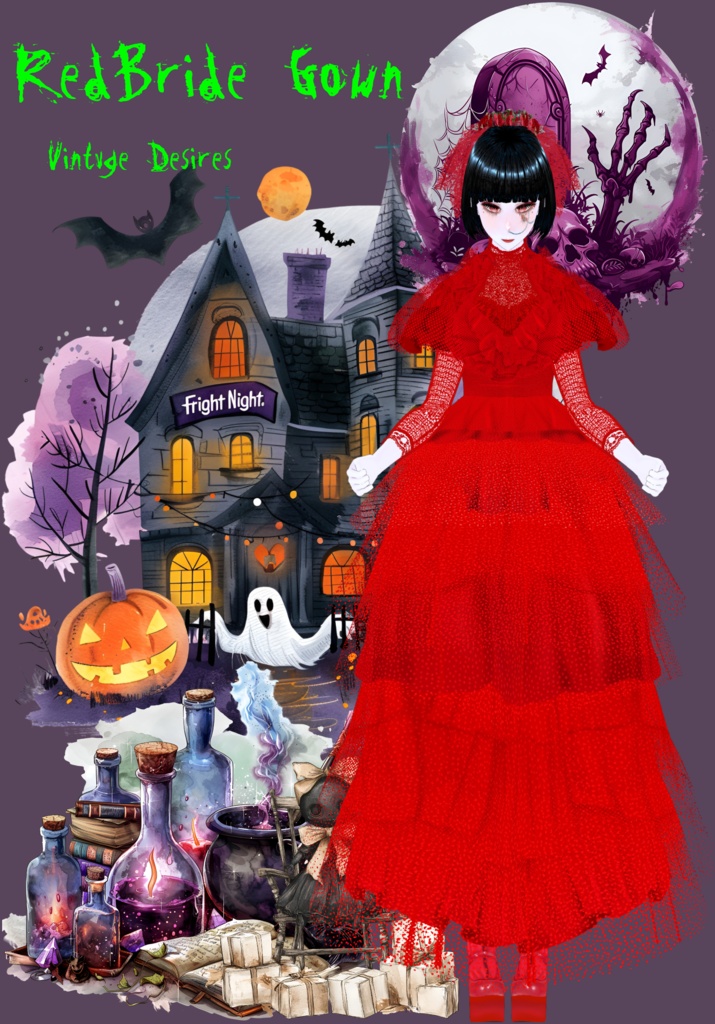 Red Bride Goth/Lolita BeetleJuice. 80s Vintage Horror