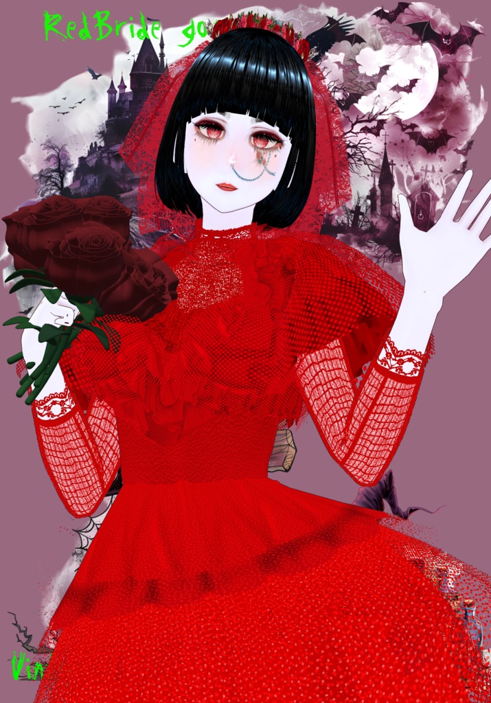 Red Bride Goth/Lolita BeetleJuice. 80s Vintage Horror