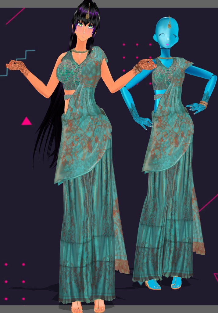 TealBunchPrintSharara Saree. Traditional Indian