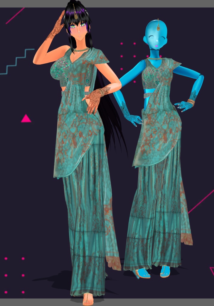 TealBunchPrintSharara Saree. Traditional Indian