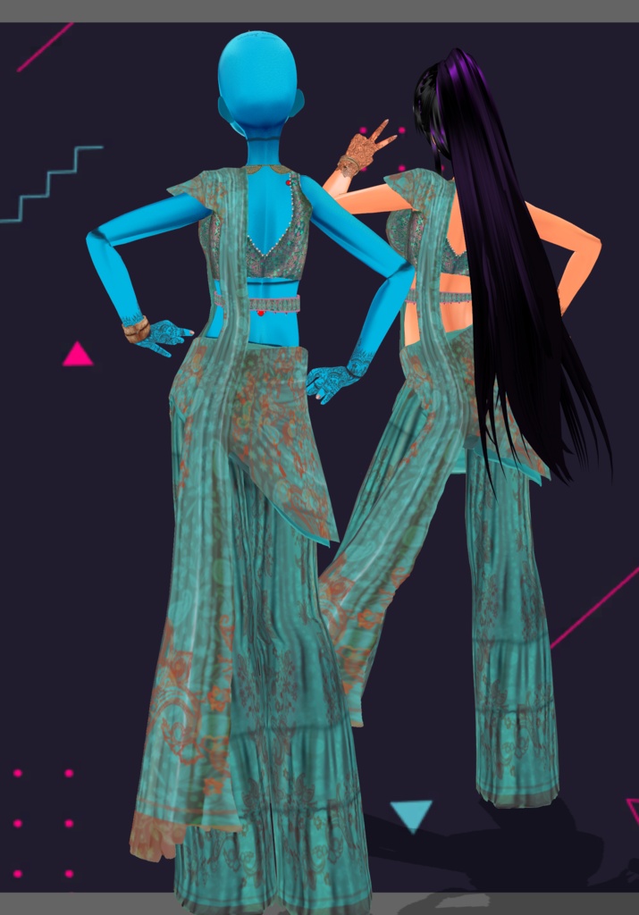 TealBunchPrintSharara Saree. Traditional Indian