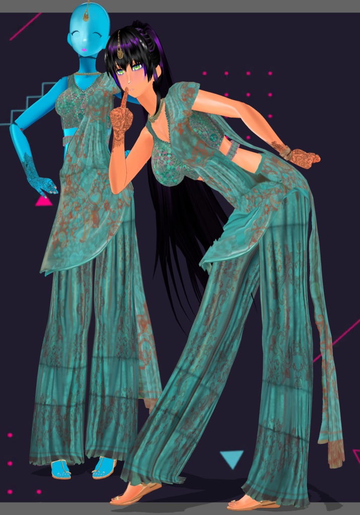 TealBunchPrintSharara Saree. Traditional Indian