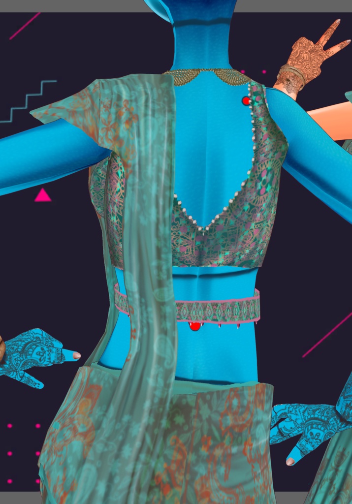 TealBunchPrintSharara Saree. Traditional Indian