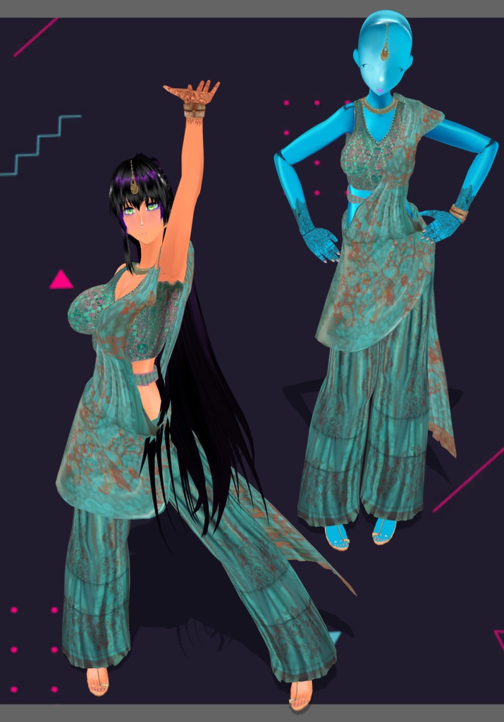 TealBunchPrintSharara Saree. Traditional Indian