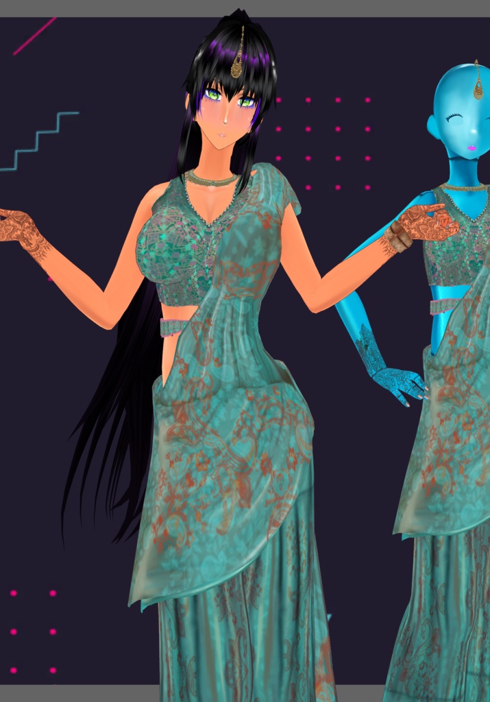 TealBunchPrintSharara Saree. Traditional Indian