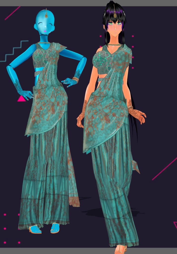 TealBunchPrintSharara Saree. Traditional Indian