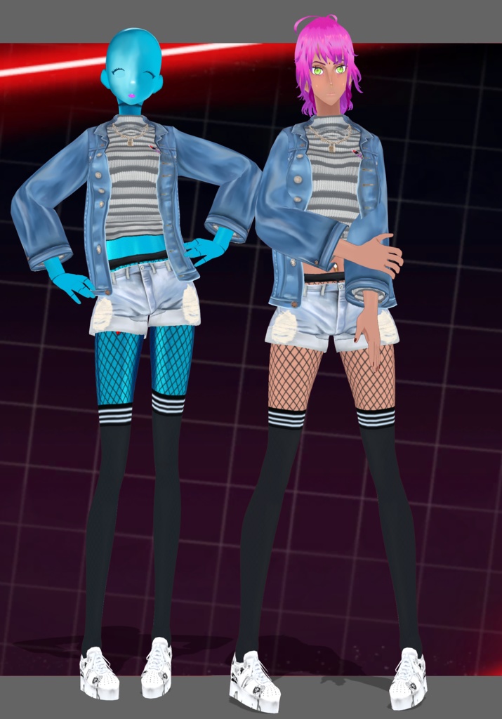 StripesNDenimRip Set.   90s Grunge Fashion
