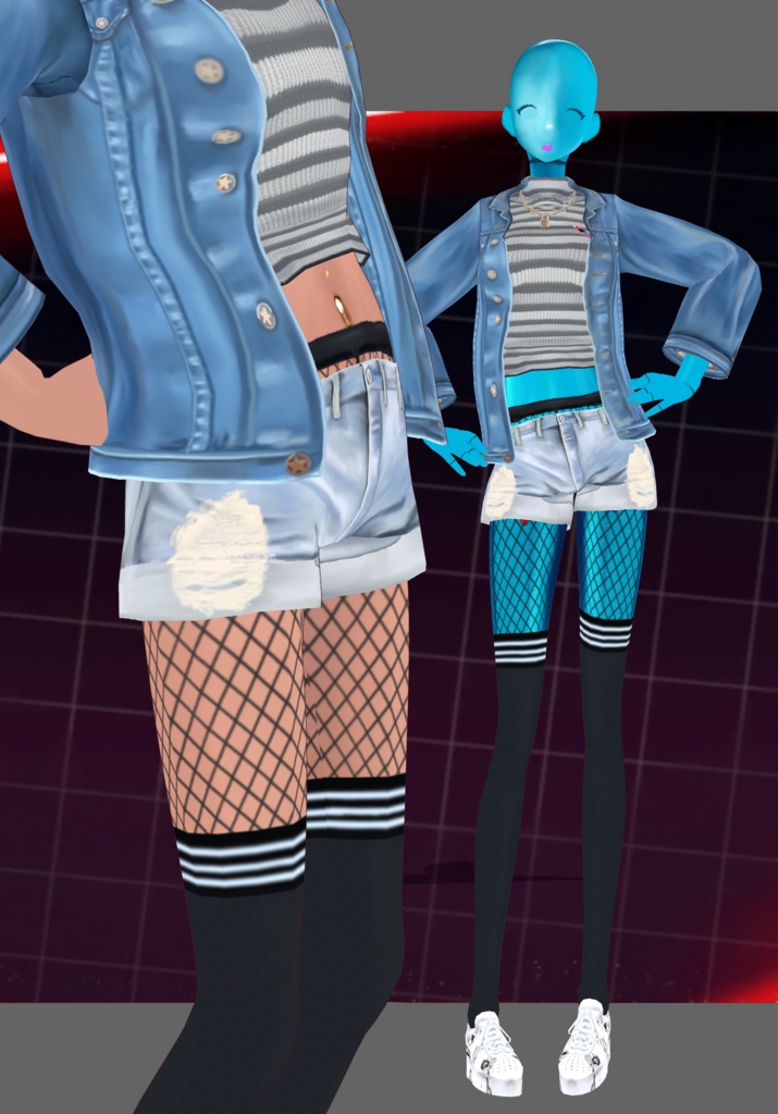 StripesNDenimRip Set.   90s Grunge Fashion