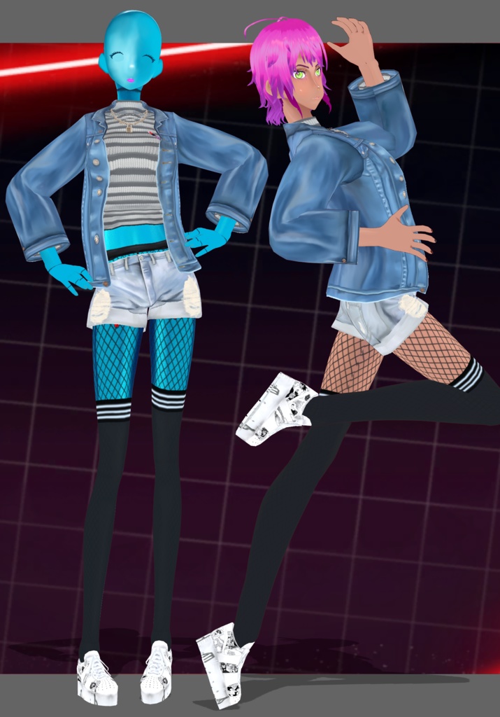 StripesNDenimRip Set.   90s Grunge Fashion