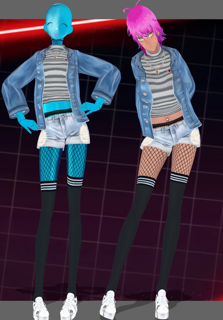StripesNDenimRip Set.   90s Grunge Fashion