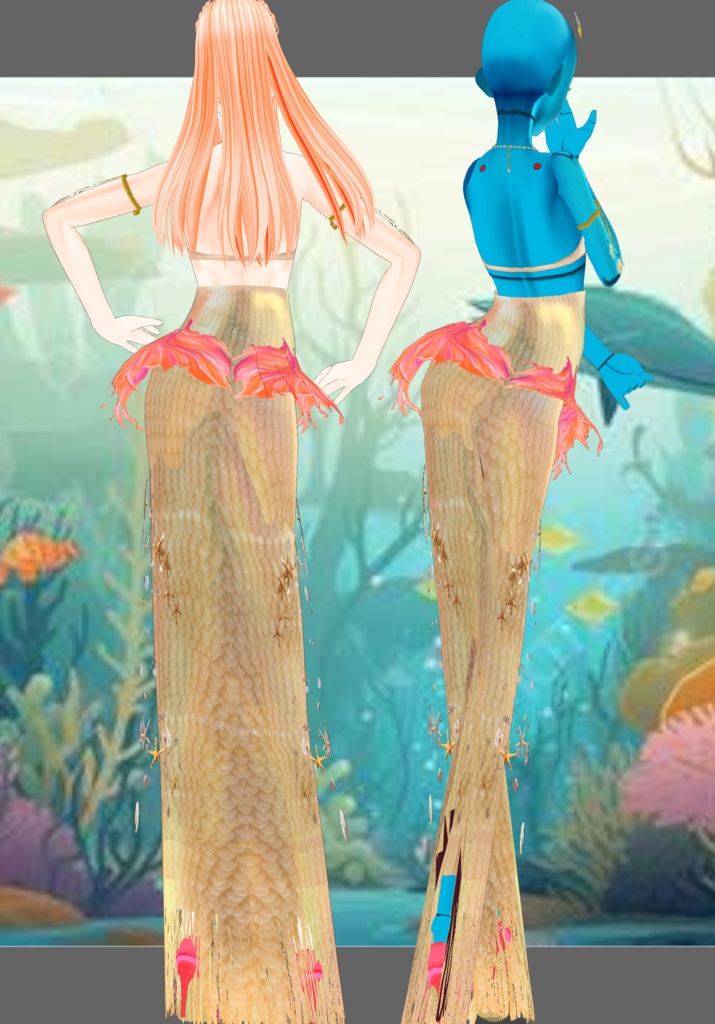 Gold Princess Mermaid Set. Vintage Folkore