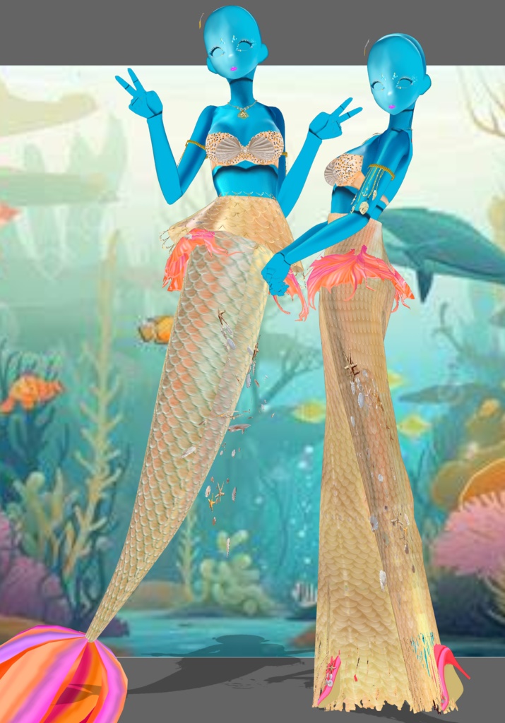 Gold Princess Mermaid Set. Vintage Folkore