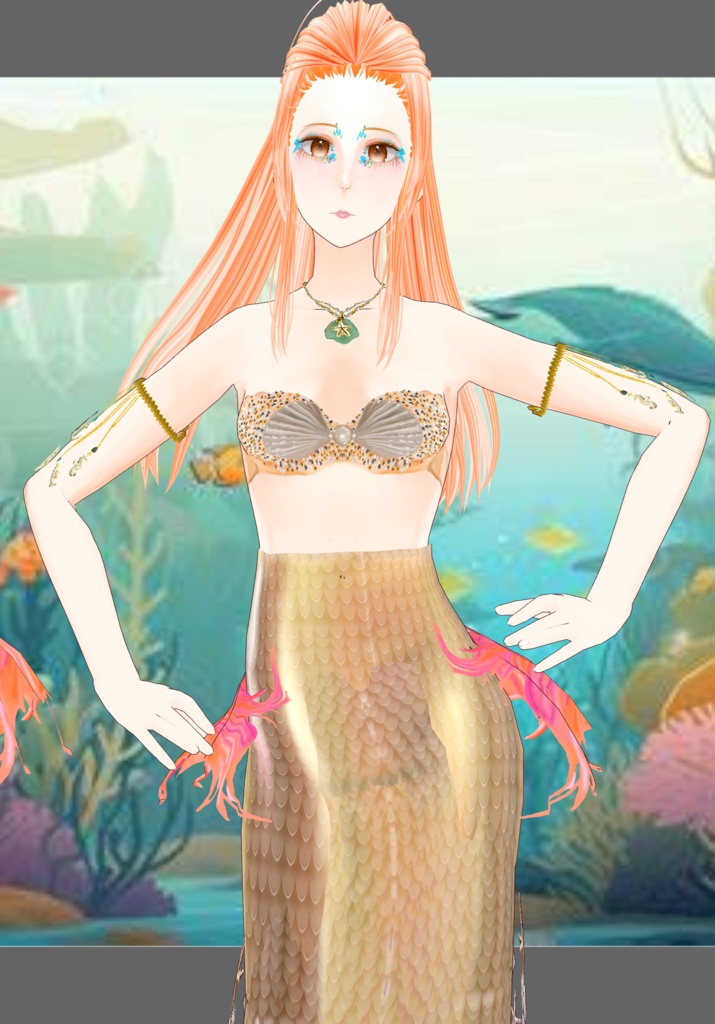 Gold Princess Mermaid Set. Vintage Folkore