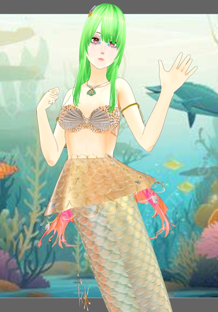 Gold Princess Mermaid Set. Vintage Folkore