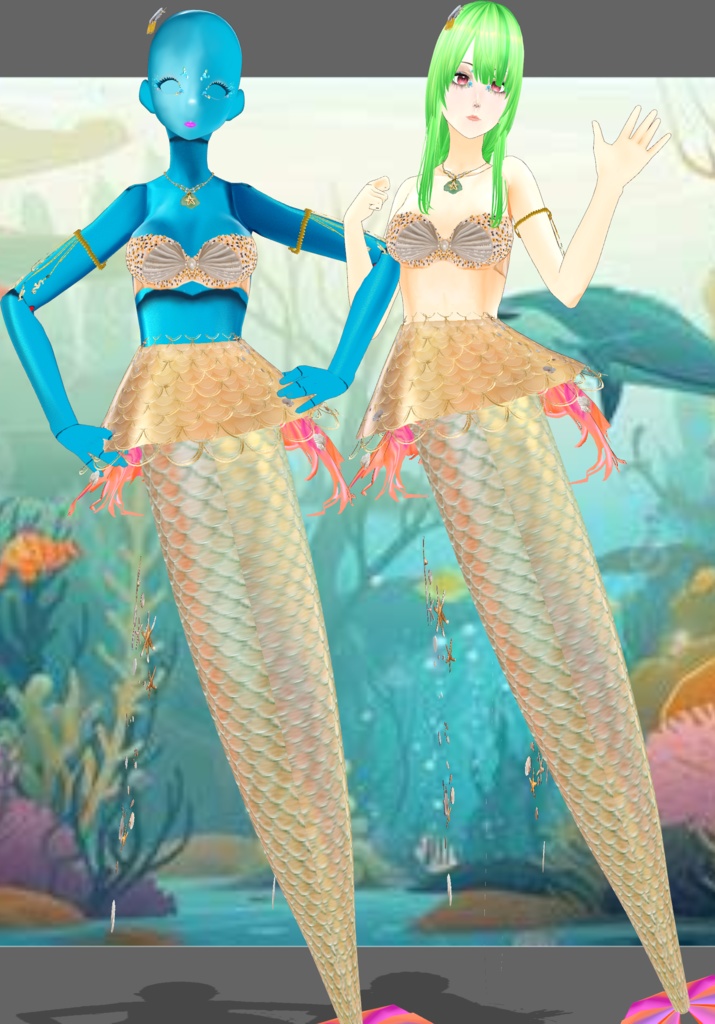 Gold Princess Mermaid Set. Vintage Folkore