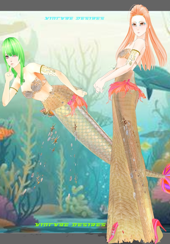 Gold Princess Mermaid Set. Vintage Folkore