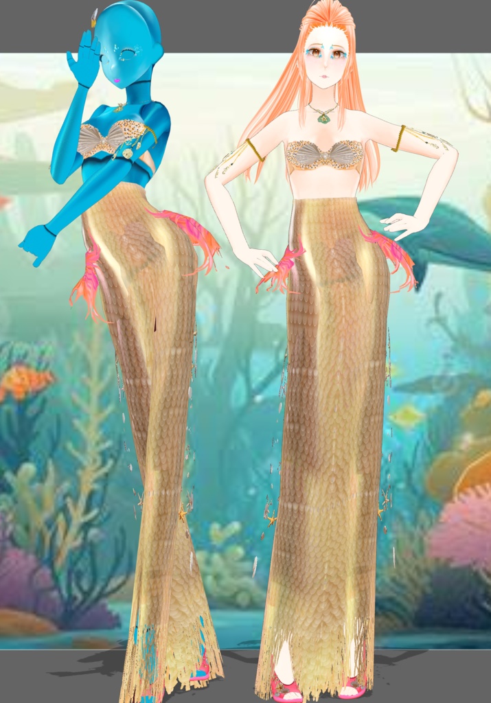 Gold Princess Mermaid Set. Vintage Folkore