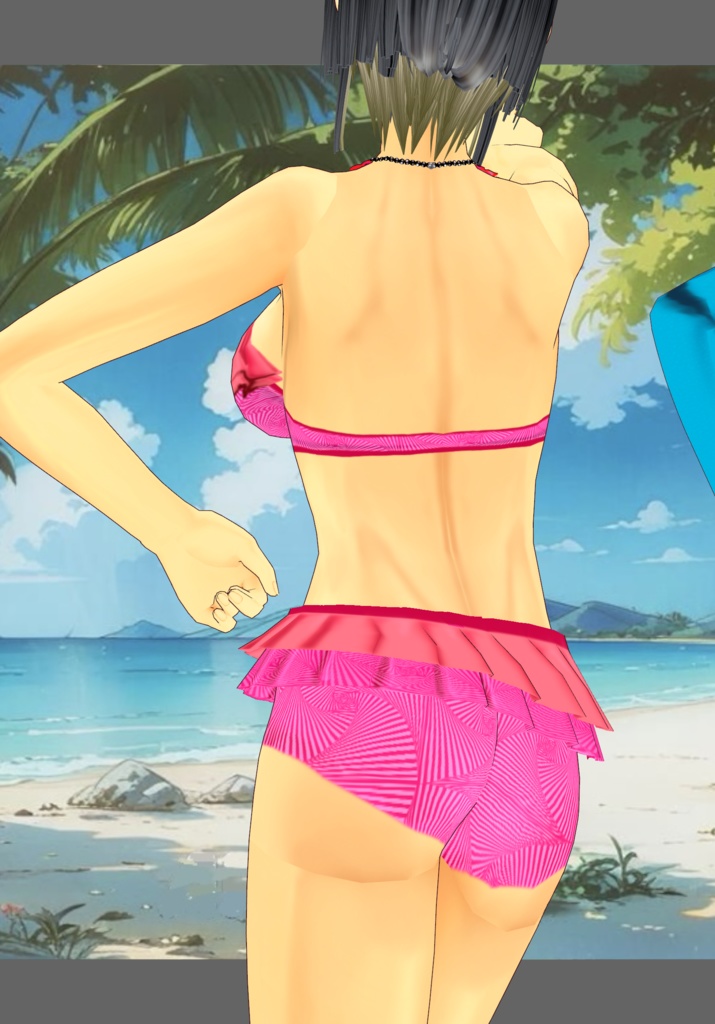 CoralFushiaRuffleBikini Vintage 50s, 60s