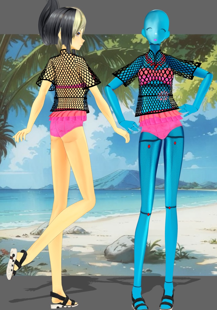 CoralFushiaRuffleBikini Vintage 50s, 60s