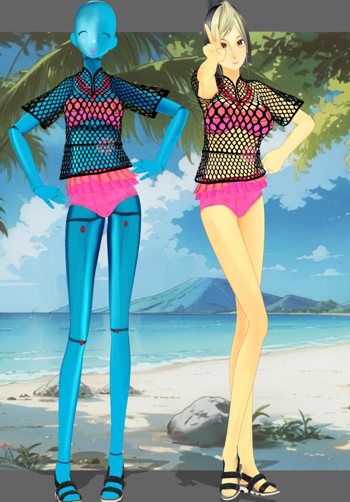 CoralFushiaRuffleBikini Vintage 50s, 60s