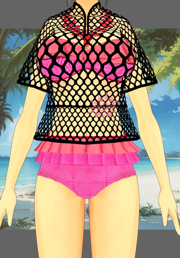 CoralFushiaRuffleBikini Vintage 50s, 60s