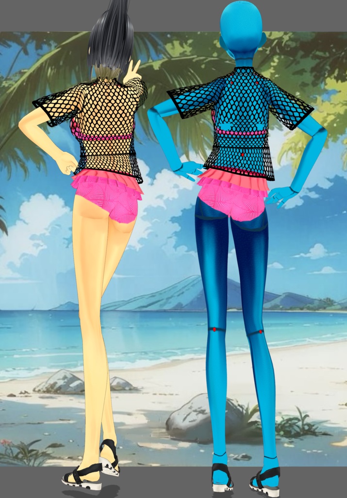 CoralFushiaRuffleBikini Vintage 50s, 60s