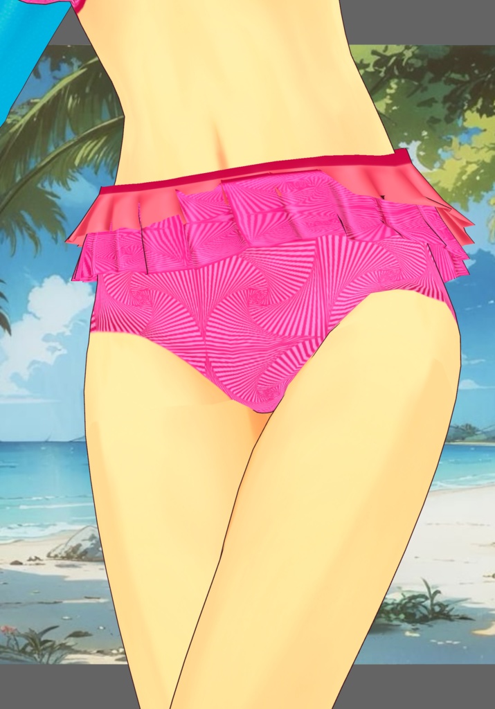 CoralFushiaRuffleBikini Vintage 50s, 60s