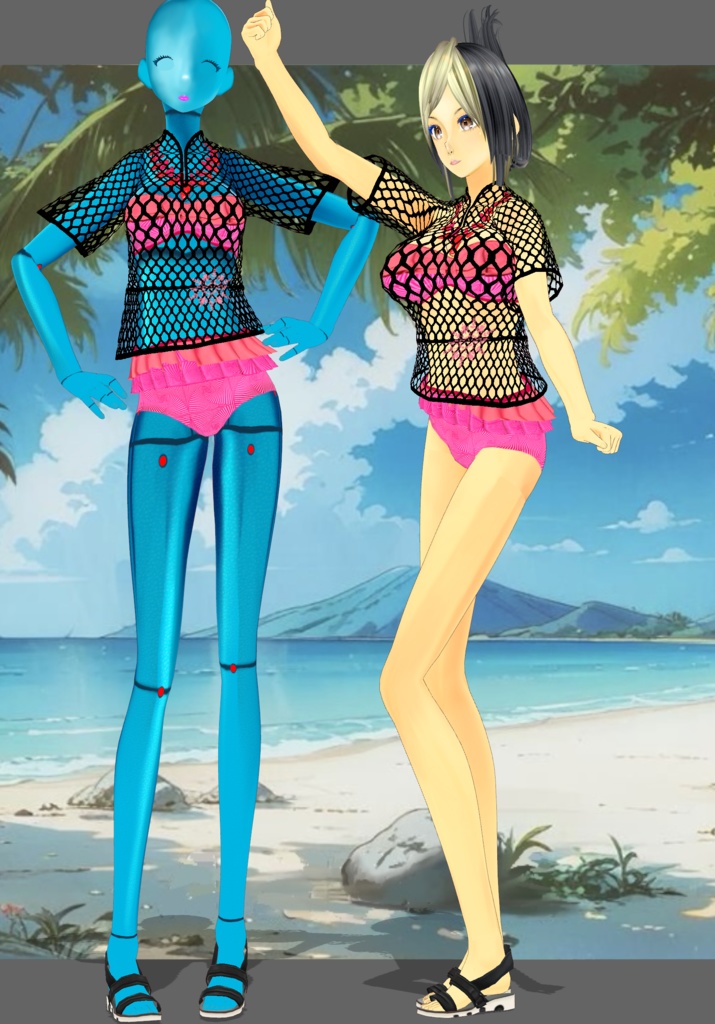 CoralFushiaRuffleBikini Vintage 50s, 60s