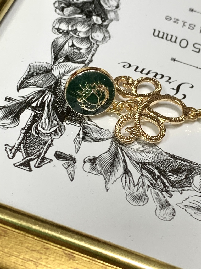 No.005 シャンデリアモチーフのピアス 濃い緑×ブルージルコン色