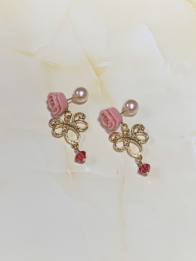 No.017 乙女の薔薇ピアス 桃色