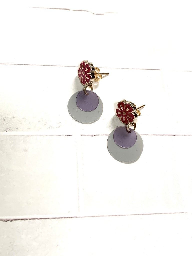 No.018 梅の花ポストピアス×グレイ紫色