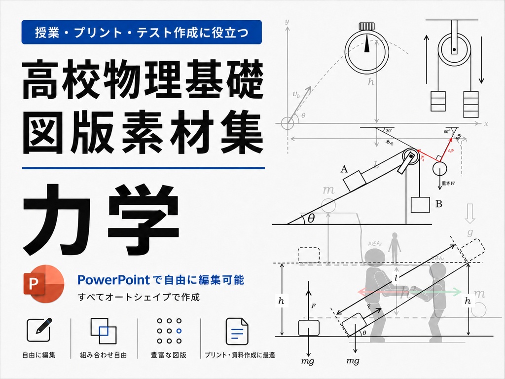 高校物理基礎 力学 作図素材集|すべてPowerPoint図形・完全編集可能(全167ページ)