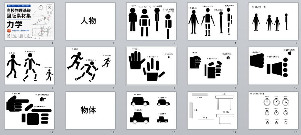 高校物理基礎 力学 作図素材集|すべてPowerPoint図形・完全編集可能(全167ページ)