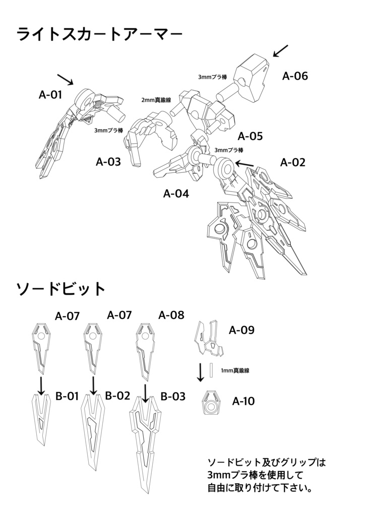 No.019 メガミデバイス等対応 ライトスカートアーマー&ソードビット 3dプリンター出力品ガレージキット