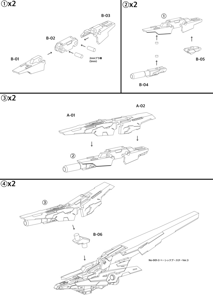 No.126 ベーシックブースターオプションパーツF デュアルカノン +No.001-3 ベーシックブースターVer:3 3dプリンター出力品ガレージキット