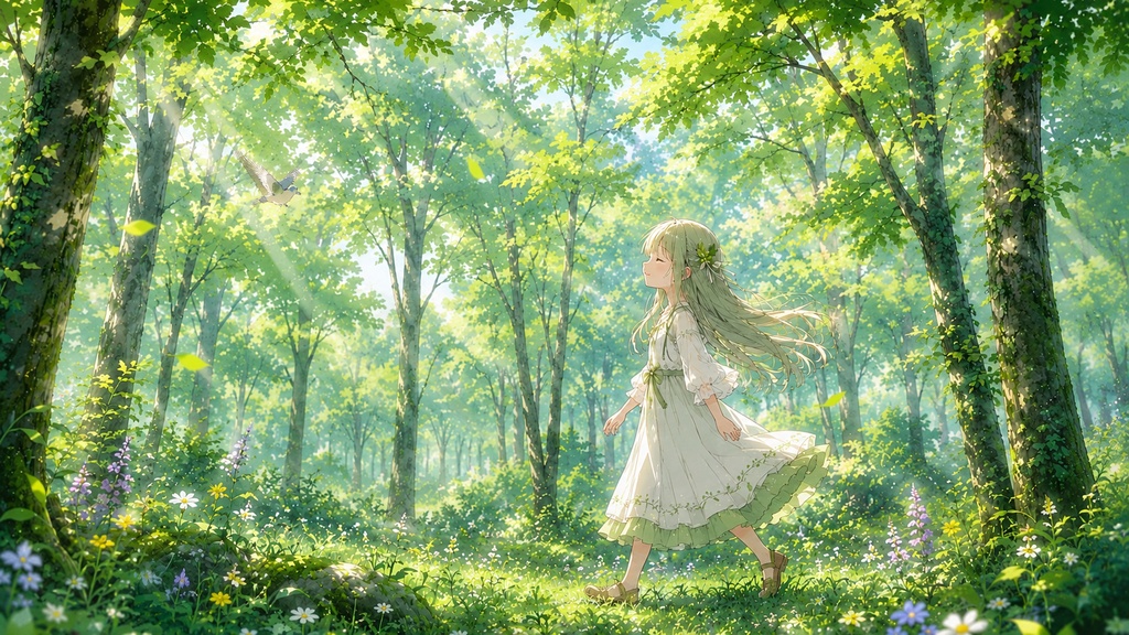 木漏れ日の森の中