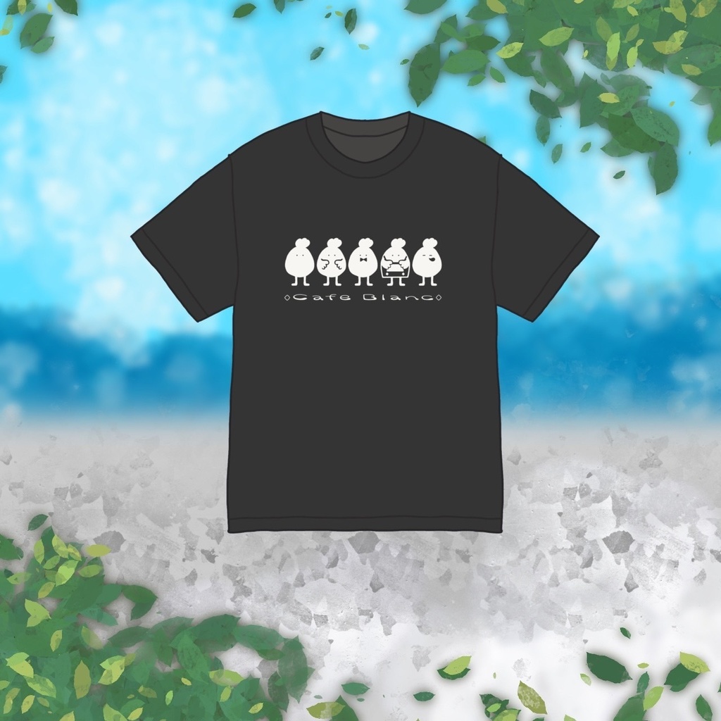 Cafe Blanc まめお出迎えTシャツ（ヘイジーブラック/オフホワイト）