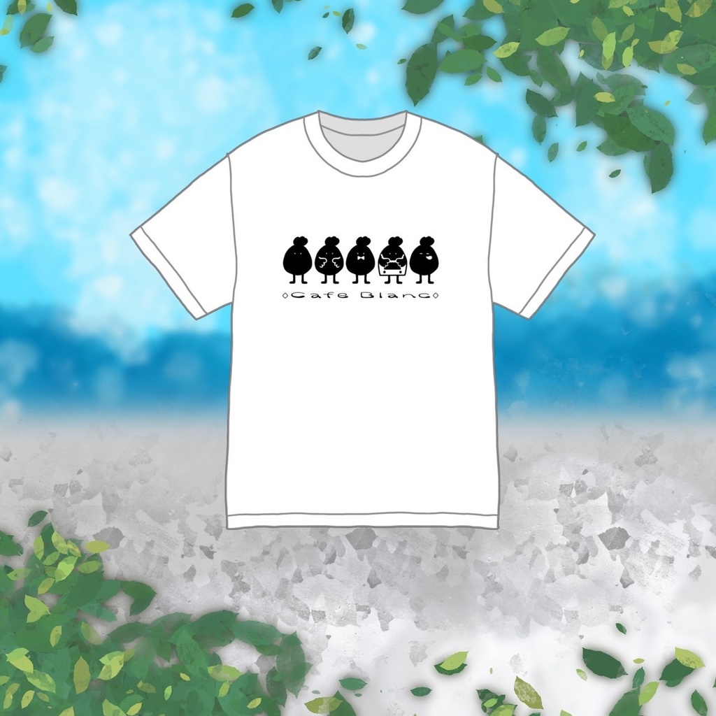 Cafe Blanc まめお出迎えTシャツ(ホワイト/ブラック)