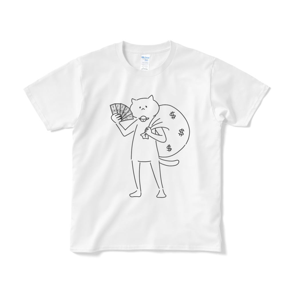 【デカねこ】お金大好きな猫のTシャツ