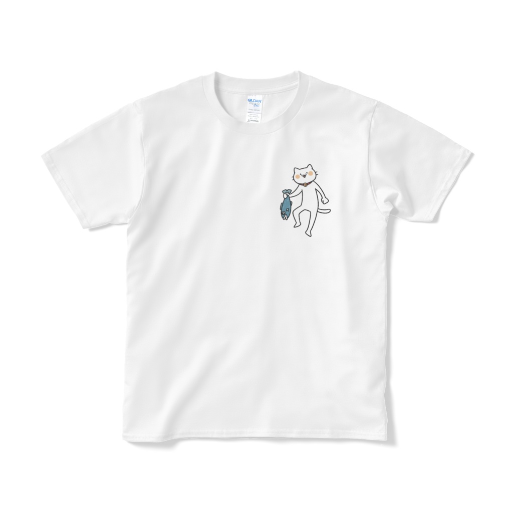 魚を持ち帰る猫（小プリント／カラー）Tシャツ