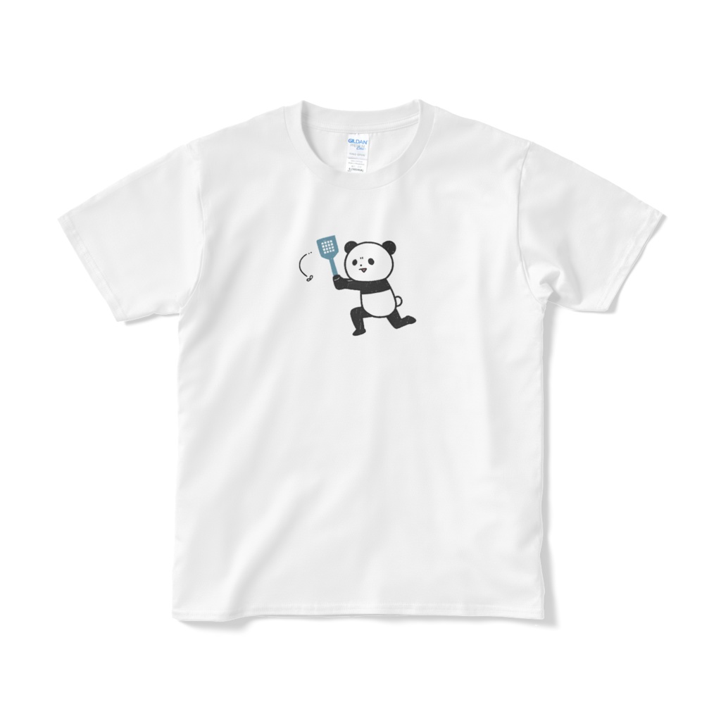 ハエを追い回すパンダ（小プリント／カラー）Tシャツ